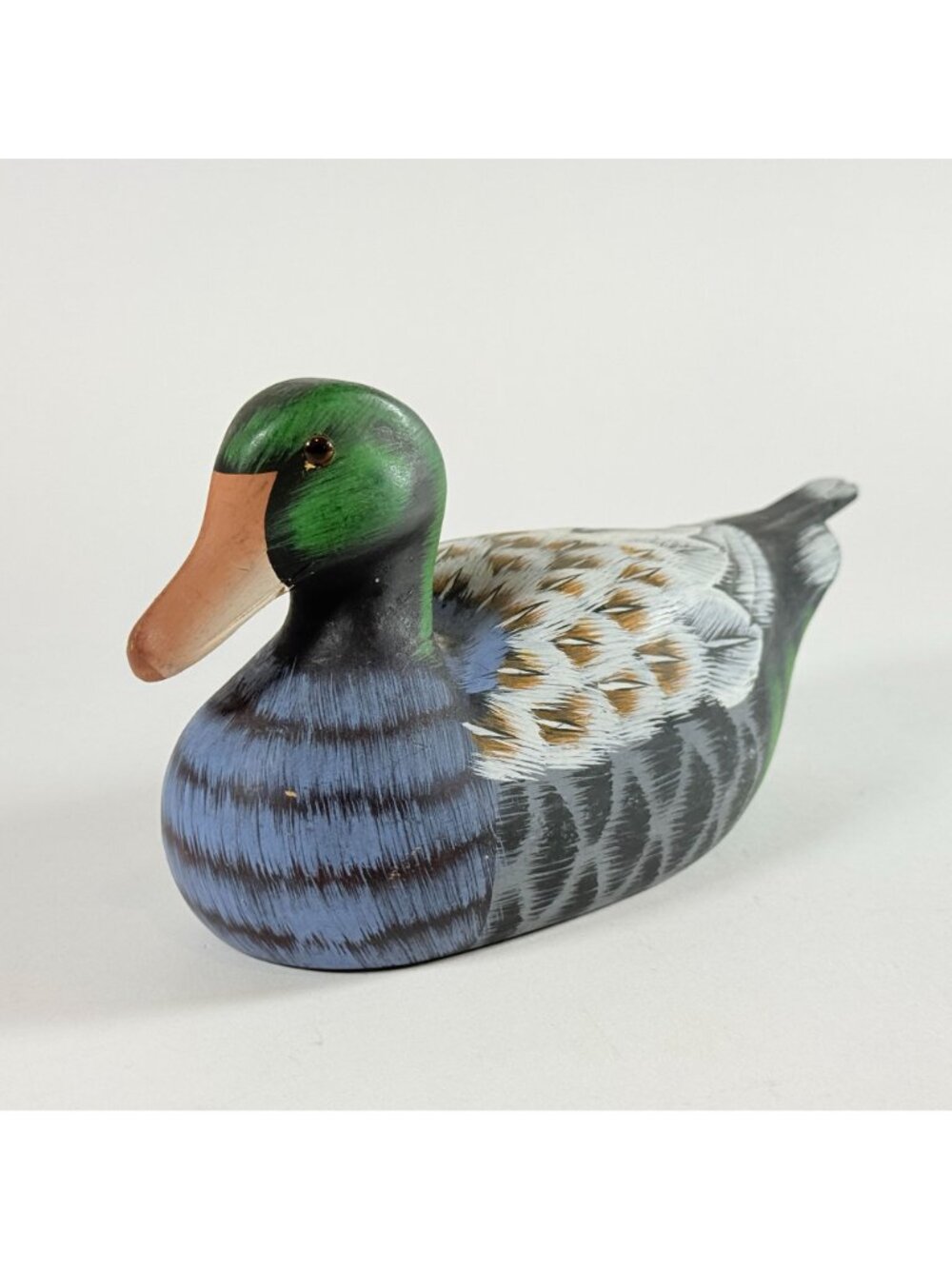 Hand Painted Wooden Mallard Duck Figurine Rustic Cabin Bird Shelf Decor